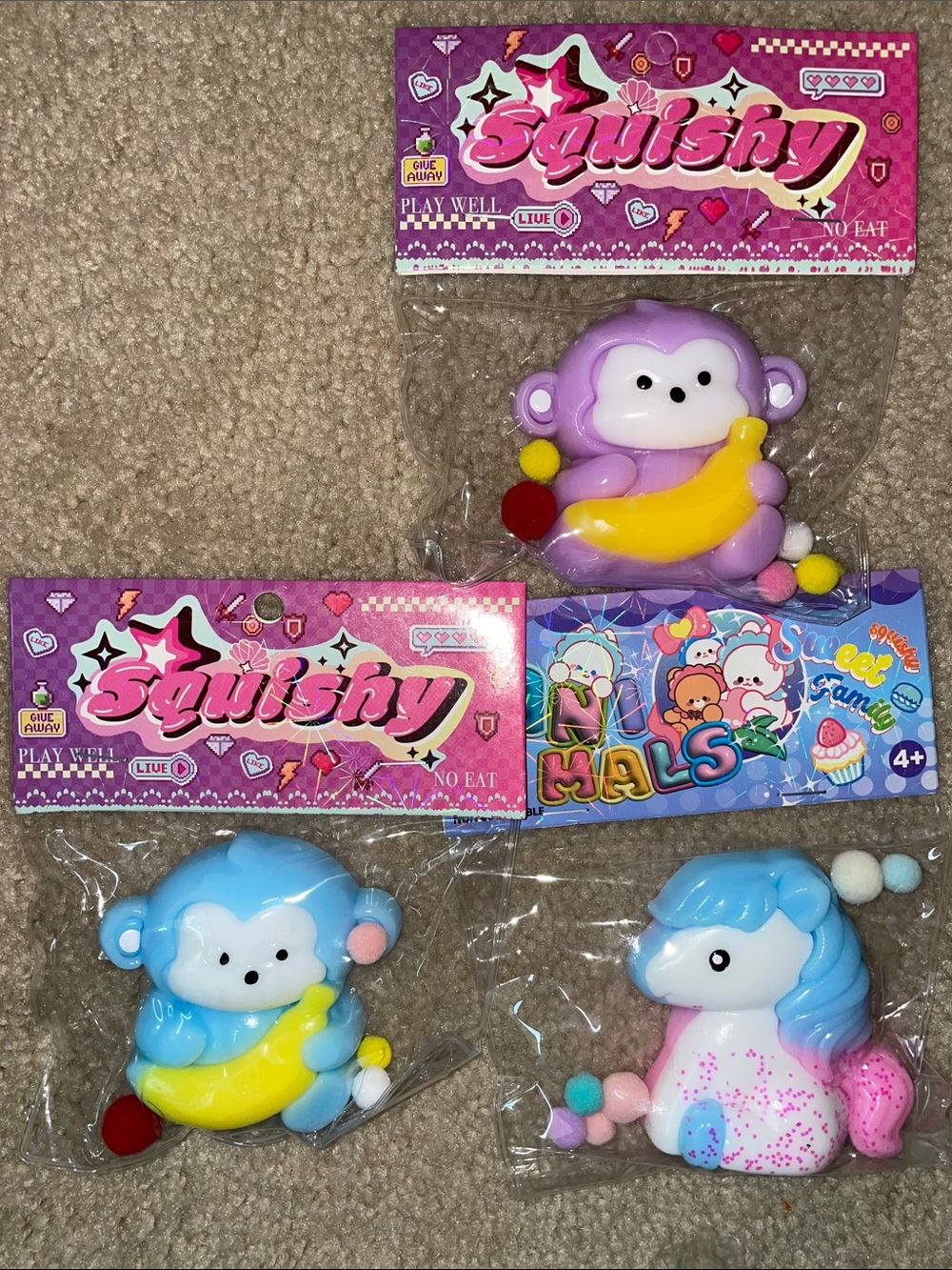 Kids Toy Plush-Style Monkey & Unicorn Set - Purple, Blue, White